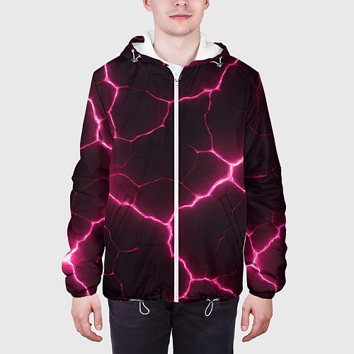 Мужская куртка Розовый свет из разлома плит / 3D-Белый – фото 3