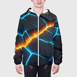 Куртка с капюшоном мужская Оранжевая лава из синих неоновых плит, цвет: 3D-белый — фото 2