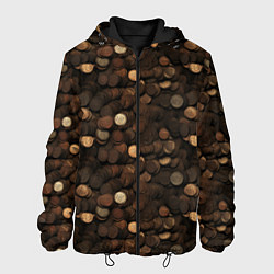 Куртка с капюшоном мужская Монеты - паттерн, цвет: 3D-черный