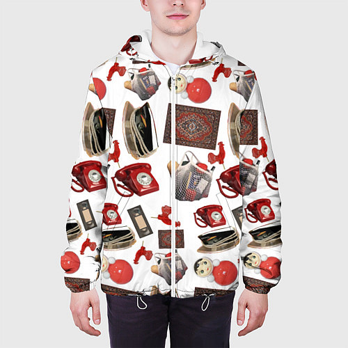 Мужская куртка Неваляшка утюг ретро авоська петушок телефон / 3D-Белый – фото 3