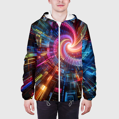 Мужская куртка Fractal neon spiral - ai art fantasy / 3D-Белый – фото 3