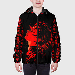 Куртка с капюшоном мужская Клинок, рассекающий демонов Танджиро и иероглифы, цвет: 3D-черный — фото 2