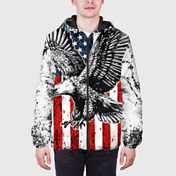 Куртка с капюшоном мужская Орел на фоне американского флага USA, цвет: 3D-черный — фото 2