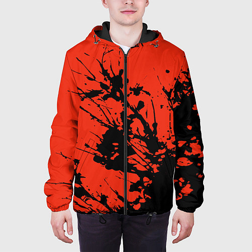 Мужская куртка Взрыв чёрной краски на красно-оранжевом / 3D-Черный – фото 3