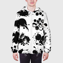 Куртка с капюшоном мужская Чёрно-белые кляксы - абстракция, цвет: 3D-белый — фото 2