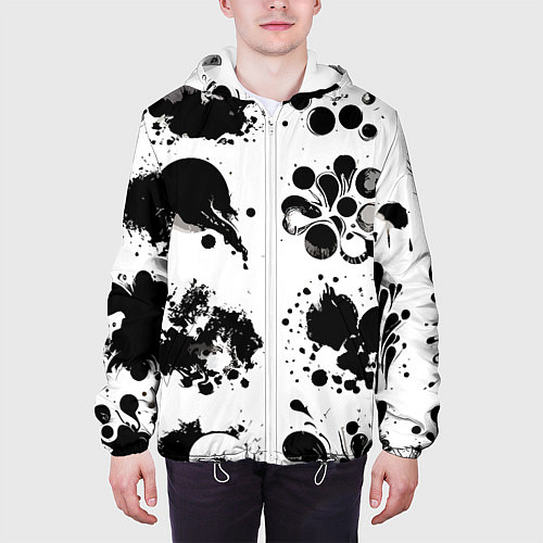 Мужская куртка Чёрно-белые кляксы - абстракция / 3D-Белый – фото 3