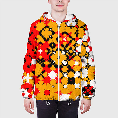 Мужская куртка Красно-желтая геометрическая абстракция / 3D-Белый – фото 3