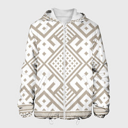 Куртка с капюшоном мужская Славянские узоры в бежевом цвете, цвет: 3D-белый