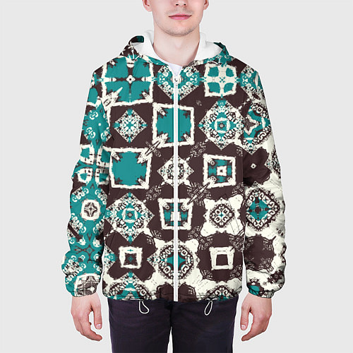 Мужская куртка Бирюзово-коричневая геометрическая текстура / 3D-Белый – фото 3
