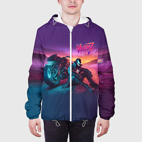 Мужская куртка Venom near his motorcycle - ai art fantasy / 3D-Белый – фото 3