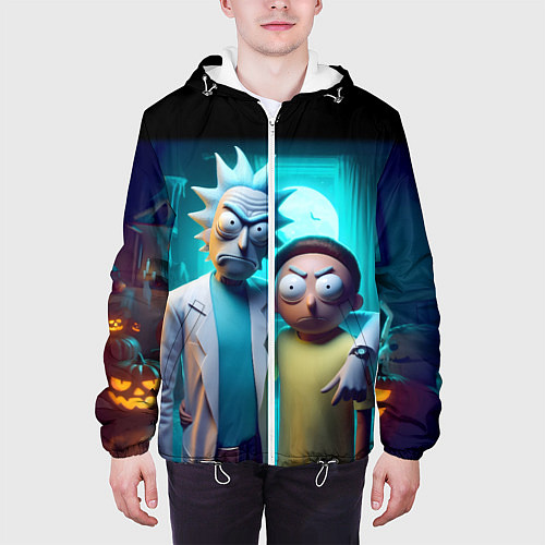 Мужская куртка Rick with Morty - halloween night / 3D-Белый – фото 3