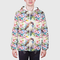 Куртка с капюшоном мужская Воробей в ярких цветах паттерн, цвет: 3D-белый — фото 2