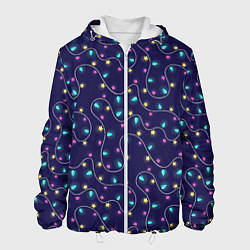 Куртка с капюшоном мужская Новогодние гирлянды, цвет: 3D-белый