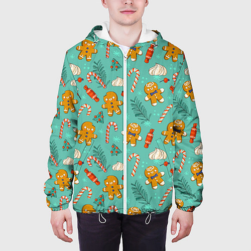 Мужская куртка Новогодний паттерн печенье с конфетами / 3D-Белый – фото 3