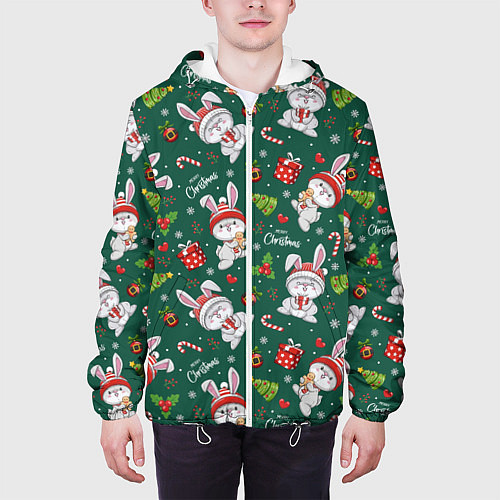 Мужская куртка Новогодние зайчики / 3D-Белый – фото 3