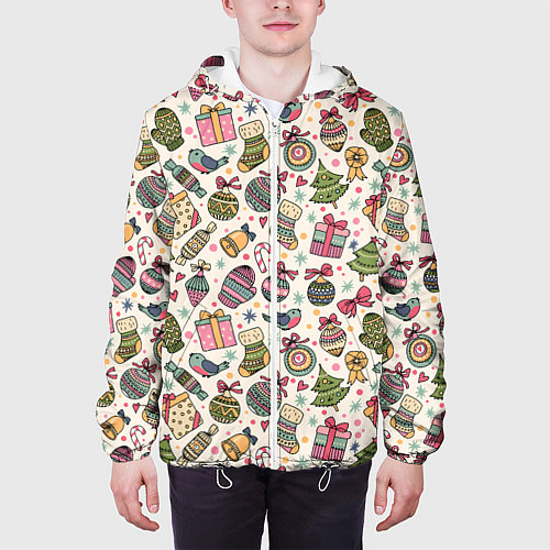 Мужская куртка Новогодний паттерн / 3D-Белый – фото 3