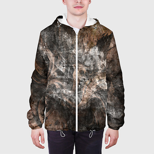 Мужская куртка Абстракция - brown darkness / 3D-Белый – фото 3