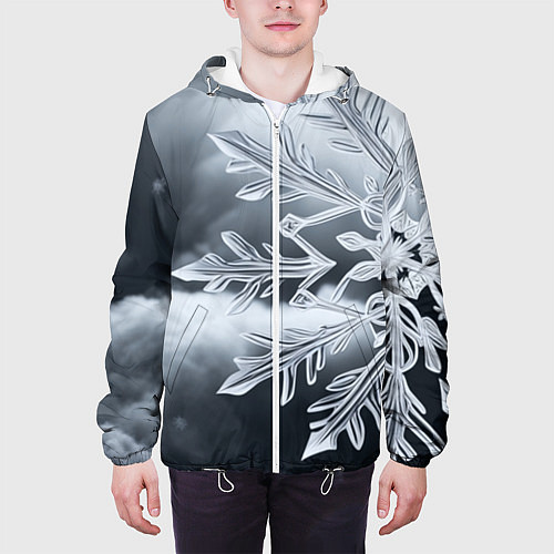 Мужская куртка Снежинка на черно белое / 3D-Белый – фото 3
