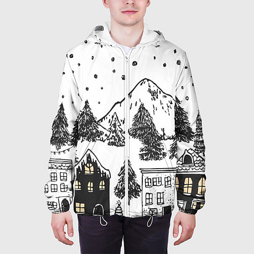 Мужская куртка Заснеженный черно-белый город / 3D-Белый – фото 3