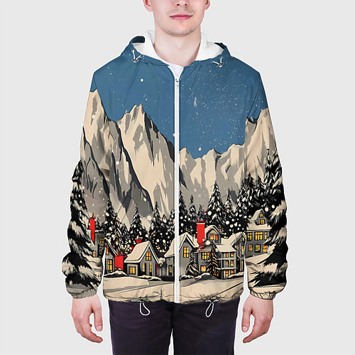 Мужская куртка Небольшой новогодний город в горах / 3D-Белый – фото 3
