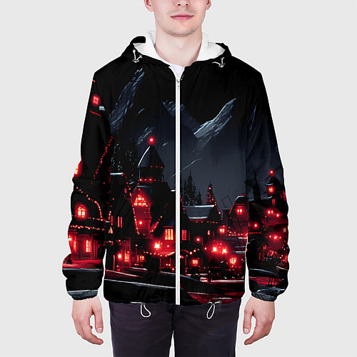 Мужская куртка Новогодняя ночь и красные гирлянды / 3D-Белый – фото 3
