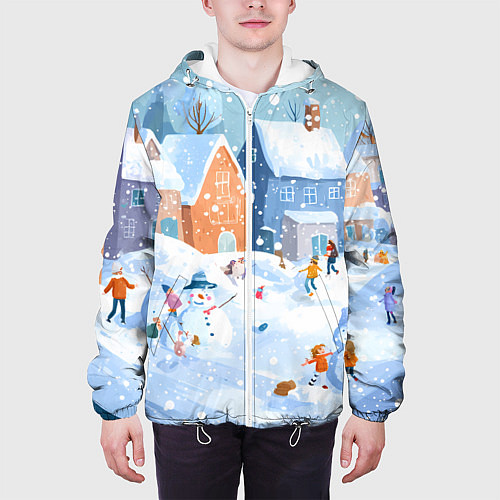Мужская куртка Предновогодний день во дворе / 3D-Белый – фото 3