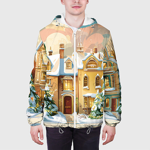 Мужская куртка Новогодний город / 3D-Белый – фото 3