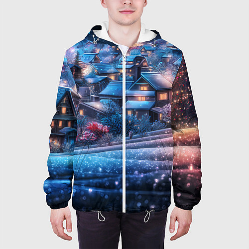 Мужская куртка Новогодний двор в блестках / 3D-Белый – фото 3