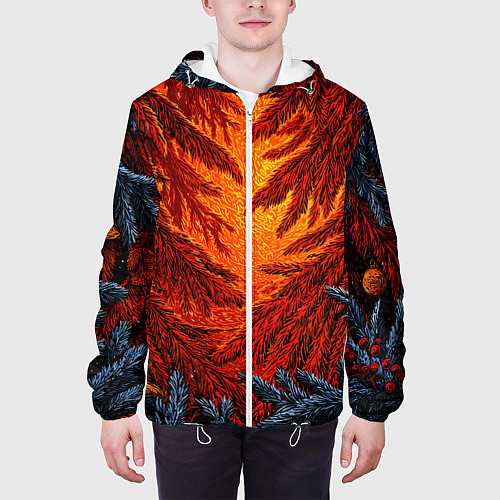 Мужская куртка Новогодние ветки елок / 3D-Белый – фото 3
