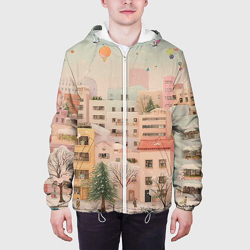 Мужская куртка Объемный новогодний город / 3D-Белый – фото 3