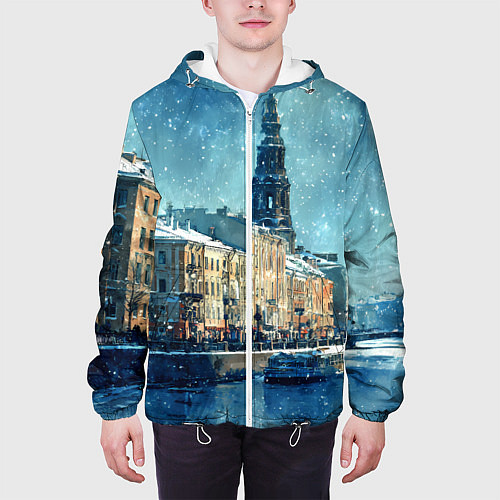 Мужская куртка Снегопад в Санкт-Петербурге / 3D-Белый – фото 3