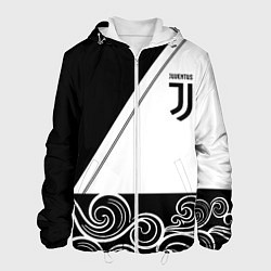 Куртка с капюшоном мужская Ювентус геометрия полосы текстура, цвет: 3D-белый