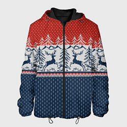 Куртка с капюшоном мужская Вязаный узор с оленями, цвет: 3D-черный