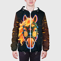Куртка с капюшоном мужская Новогодняя мандариновая лошадь, цвет: 3D-белый — фото 2