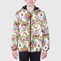 Куртка с капюшоном мужская Цветы, цвет: 3D-черный — фото 2