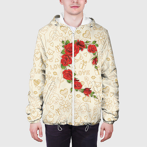 Мужская куртка Сердце красных роз / 3D-Белый – фото 3