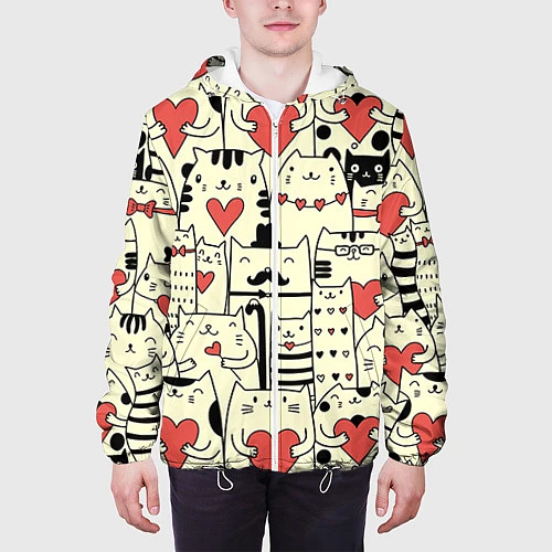 Мужская куртка Любящие котики / 3D-Белый – фото 3