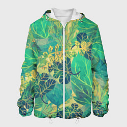 Куртка с капюшоном мужская Узор из листьев, цвет: 3D-белый
