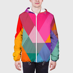 Куртка с капюшоном мужская Разноцветные полигоны, цвет: 3D-белый — фото 2