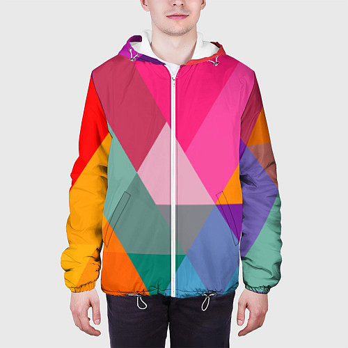 Мужская куртка Разноцветные полигоны / 3D-Белый – фото 3