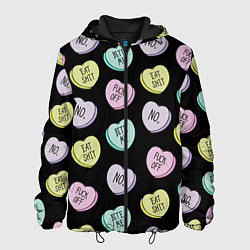 Куртка с капюшоном мужская Сердца с надписями, цвет: 3D-черный