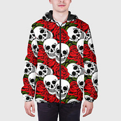 Куртка с капюшоном мужская Черепа в розах, цвет: 3D-черный — фото 2