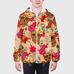 Куртка с капюшоном мужская Черепа в цветах, цвет: 3D-белый — фото 2