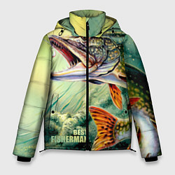 Куртка зимняя мужская Лучший щучий рыбак, цвет: 3D-черный