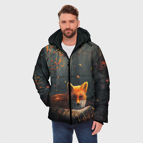 Мужская зимняя куртка Лисица в лесу / 3D-Черный – фото 3
