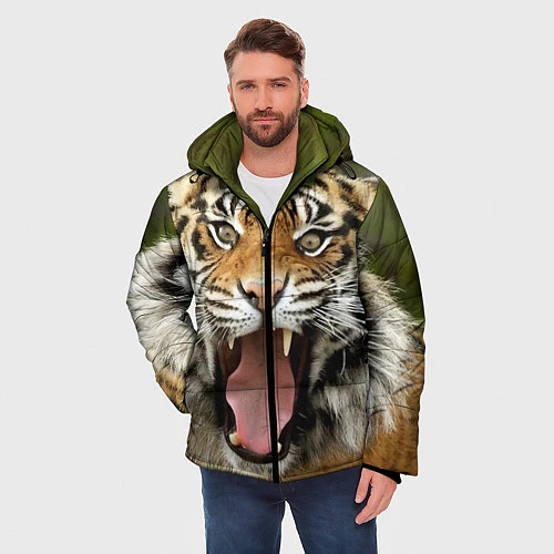Мужская зимняя куртка Удивленный тигр / 3D-Красный – фото 3