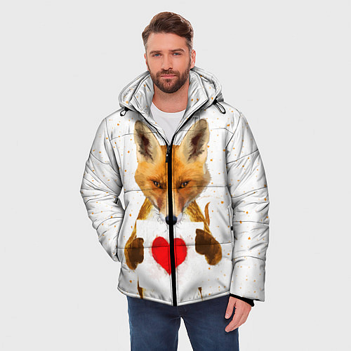 Мужская зимняя куртка Влюбленная лиса / 3D-Черный – фото 3