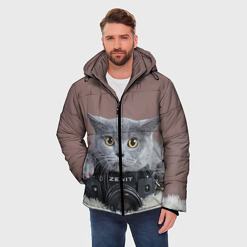 Мужская зимняя куртка Котик фотограф / 3D-Черный – фото 3
