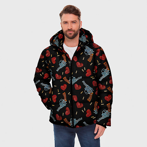 Мужская зимняя куртка Револьверы и Розы / 3D-Черный – фото 3