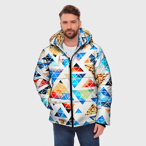 Мужская зимняя куртка Космические треугольники / 3D-Черный – фото 3